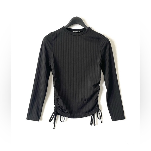 Missguided Ruched Ribbed Knit Side Tie Top - Picture 1 of 6